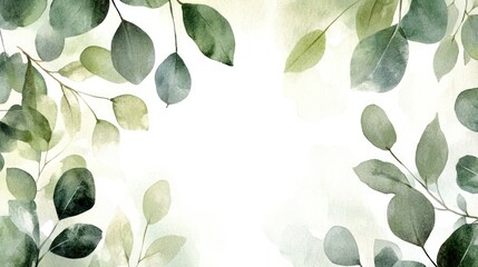 Soft Green Leaves Background in Watercolor Style