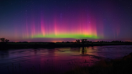 Spectacular Northern Lights. Amazing dancing green and pink northern lights. Northern Lights. Northern Lights night natural landscape.