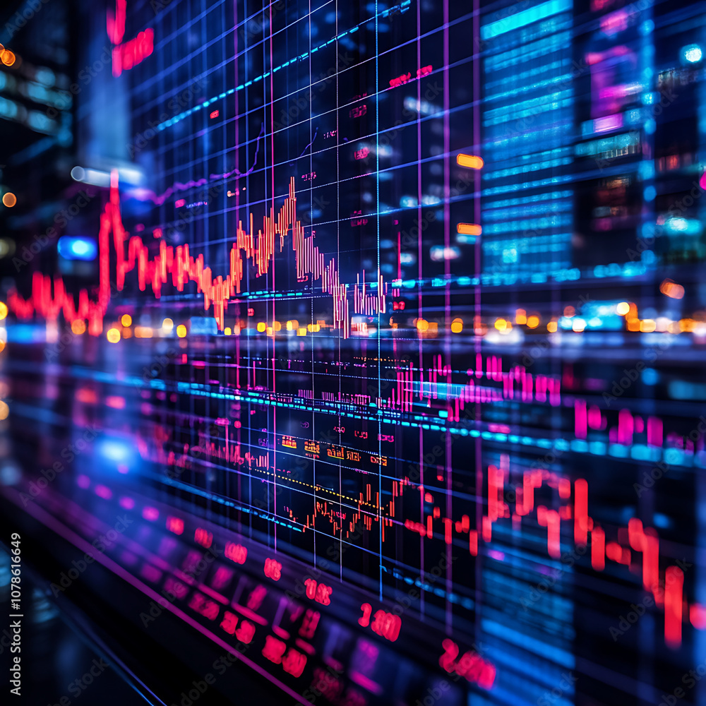 Poster financial data visualization with colorful graphs and charts showing trends in commodity prices infl