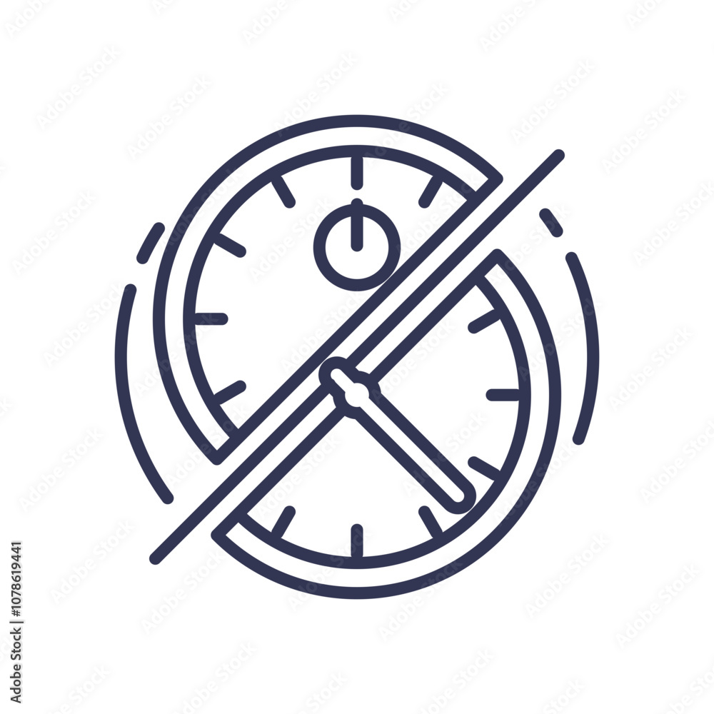 Poster clock with a slash symbolizes time limit or restriction.