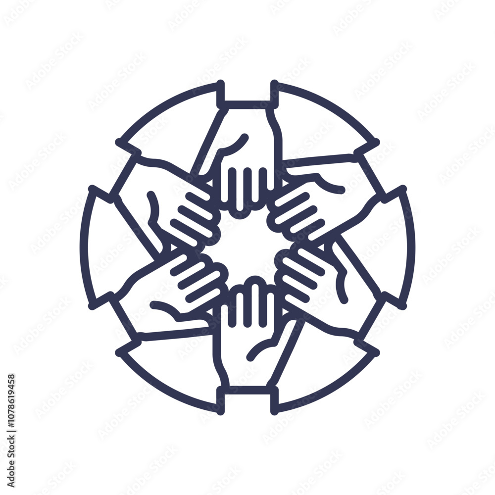 Aufkleber interlocking hands forming a circle, symbolizing teamwork and unity.