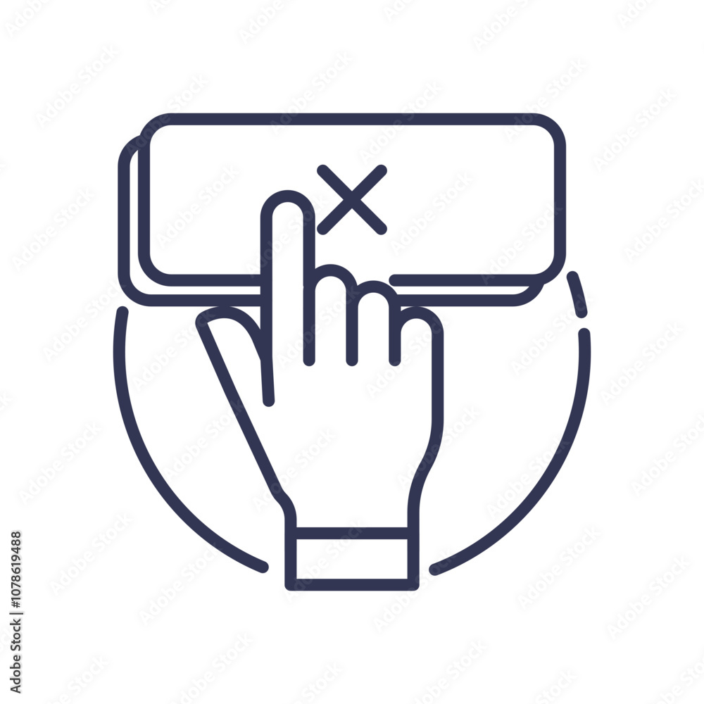 Poster hand clicking a button with an 'x', symbolizing cancellation or closing action.