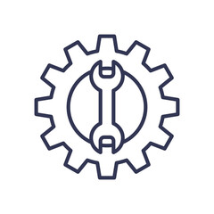 A wrench inside a gear symbolizes repair and adjustment.