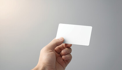Hand Holding Blank Business Card Mockup on Plain Neutral Background for Branding Presentation, Identity Design Template, or Corporate Marketing Material Showcase