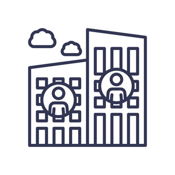 buildings with people inside, simple outline clip art preview