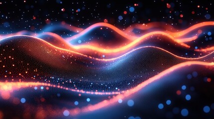 Fototapeta premium Abstract waves of light and particles in a digital landscape.