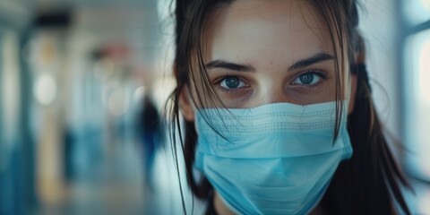 Portrait of a female student wearing a face mask, representing education and safety during the pandemic while studying