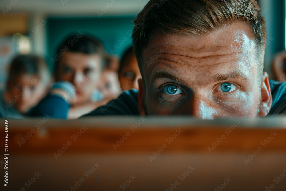 Poster generated with ai image of professional teacher with children in classroom