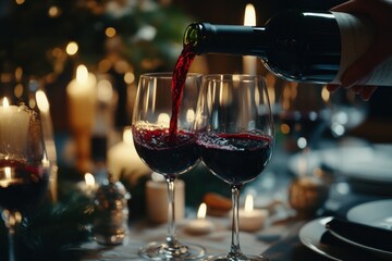 Elegant Wine Pour at Romantic Dinner Setting