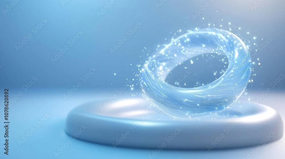 Poster a mesmerizing blue light swirl, creating a dynamic and ethereal energy effect on a smooth, white sur