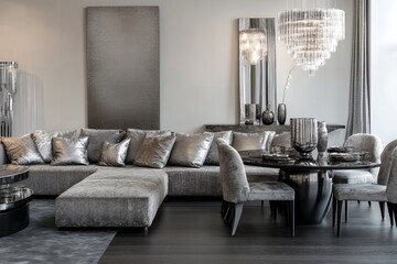 モダンでラグジュアリーなリビングとキッチンのオープンスペース | Modern and Luxurious Open-Plan Living Room and Kitchen