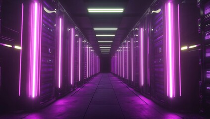 Fototapeta premium Futuristic Server Room with Neon Lights