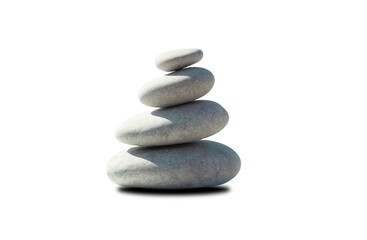 Balanced zen stones isolated. Relax stacked stones on empty white background. 