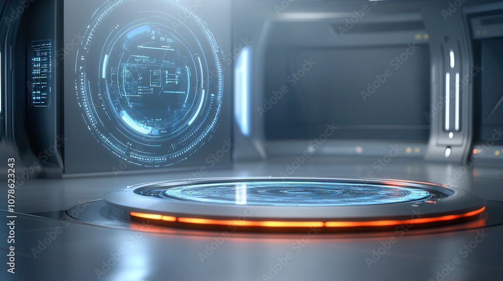 Poster futuristic control center featuring holographic data displays and sleek design, creating high tech a