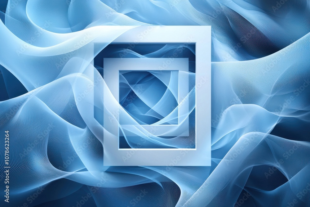 Poster abstract blue waves with layered frames creating a sense of depth and fluidity, perfect for backgrou