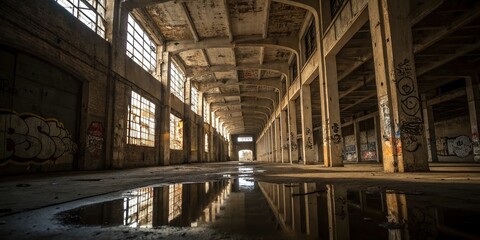 Obraz premium Urban Exploration Photography Featuring Intricate Structures Representing the Names of the Bones in the Spine in a Gritty, Abandoned Environment