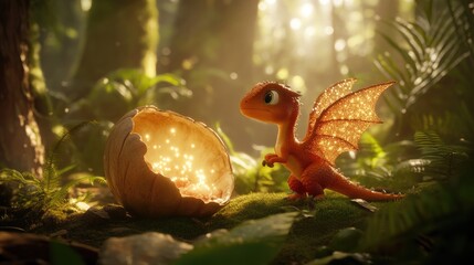 Charming Tiny Dinosaur in Enchanted Forest Setting