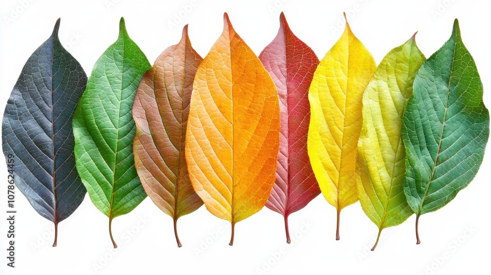 Poster a vibrant array of autumn leaves showcasing a spectrum of colors. perfect for nature-inspired projec