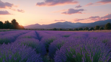 Obraz premium Serene Lavender Field at Sunset