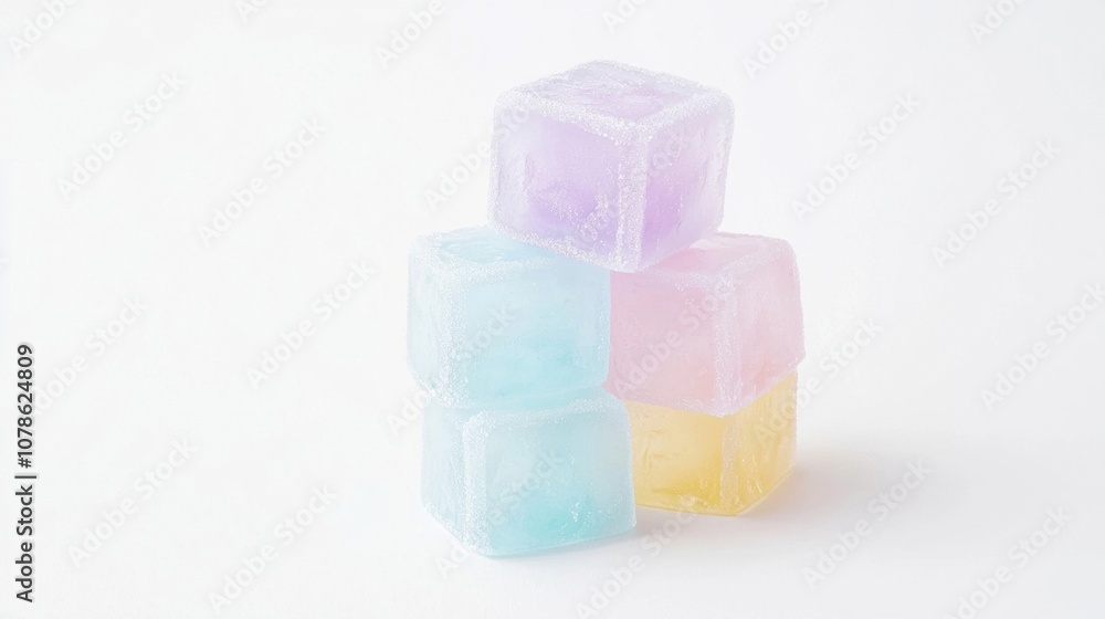 Poster colorful ice cubes stacked together, creating a refreshing and visually appealing image perfect for 