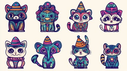 Colorful Line Art of Animals in Playful Designs