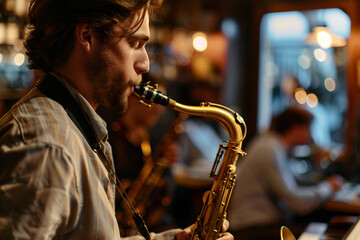 Generative AI Image of a Saxophonist Performing Jazz on Stage