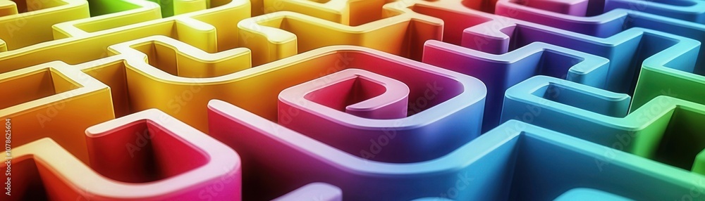 Poster vibrant abstract maze design featuring colorful patterns and smooth curves, creating a captivating v