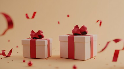 Obraz premium Colorful Gift Boxes with Red Ribbons and Confetti