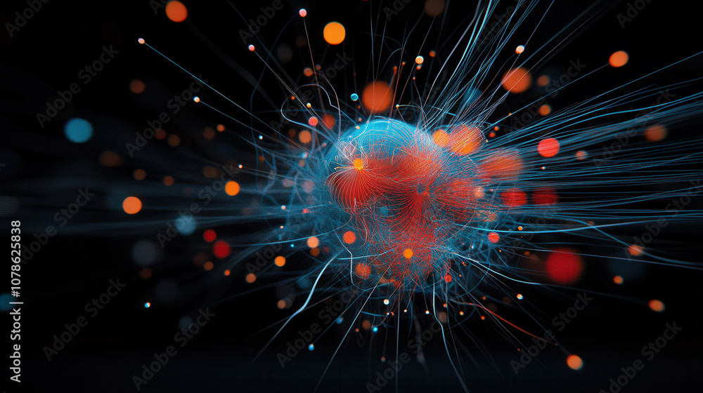 Poster vibrant network of data points forming globe, showcasing dynamic connections and energy. this abstra