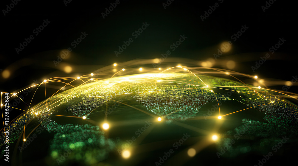Poster vibrant network of data points forming globe, showcasing interconnectedness and technology. this rep