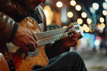 Fototapeta premium Generative AI Image of a Guitarist Performing with Acoustic Guitar