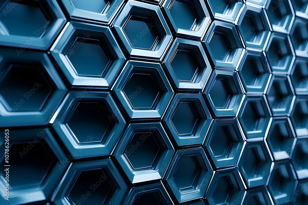 Poster stylish close-up of a blue hexagonal pattern on a modern surface