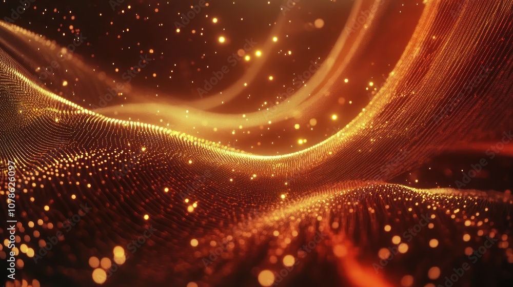 Poster abstract glowing waves with sparkling particles