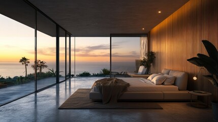 Luxury Bedroom with Ocean View at Sunset