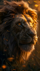 Naklejka premium Powerful Lion Gazing Into Distance