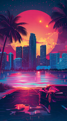 Obraz premium Retro Futuristic Cityscape at Sunset
