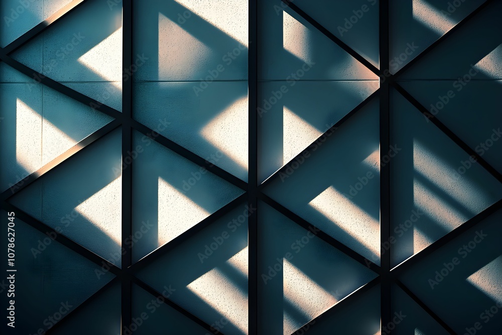 Poster geometric patterns and shadows on a textured wall in urban setting