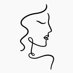 Abstract one line drawing woman face portrait logo