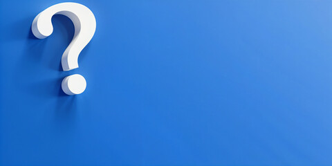 White question mark symbol on blue background. Problem, solution, confusion counseling