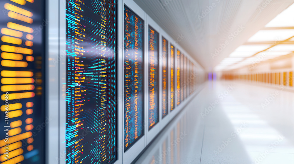 Poster futuristic data analysis hub featuring illuminated data displays, showcasing vibrant colors and adva