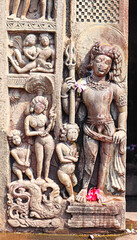 Carvings of a doorkeeper on Parvati Temple, located in Kachhagawan, Panna, Madhya Pradesh, India