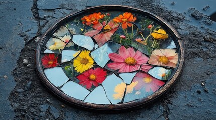 Floral Mosaic in a Circle