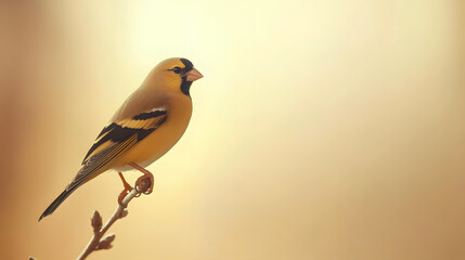 Obraz premium Elegant Hawfinch Bird Perched on a Branch Surrounded by a Soft Pastel Background for Stunning Wallpaper