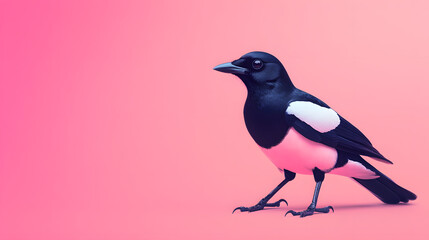 Obraz premium Colorful Depiction of Lively Eurasian Magpie Bird Against Contrasting Background for Captivating Wallpaper Aesthetics