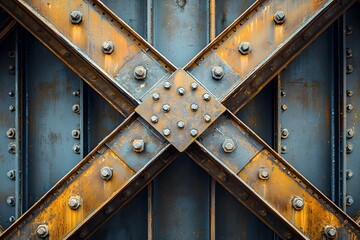 Detailed view of rusty steel beams on a railroad bridge