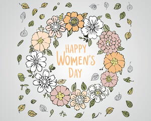 Women's Day Floral Wreath Line Art Illustration