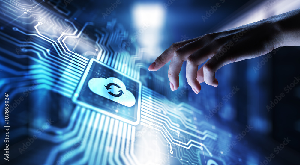Poster cloud technology computing and data storage concept on virtual screen.