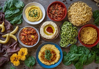 Italian Dishes with Hummus and Spiced Dishes