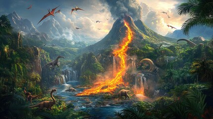 Dynamic Scene of a Volcanic Eruption in Nature