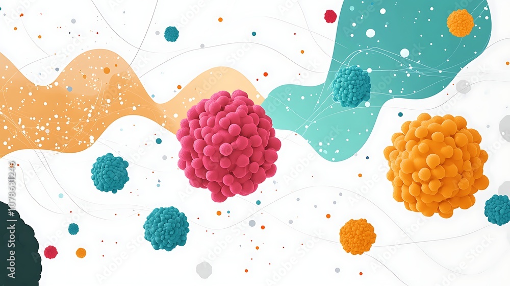 Poster abstract representation of colorful cellular structures and patterns with vibrant colors and flowing